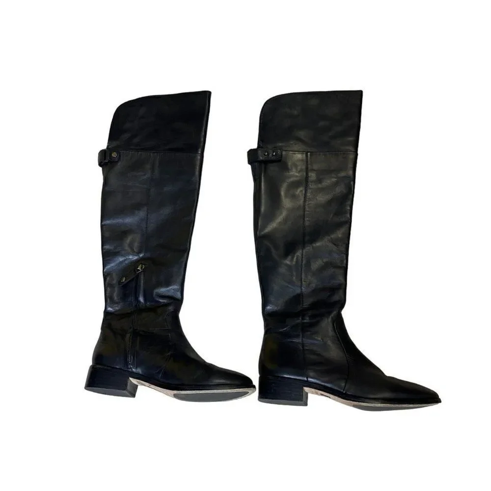 BCBG MAXAZRIA Black Leather Over the knee boots